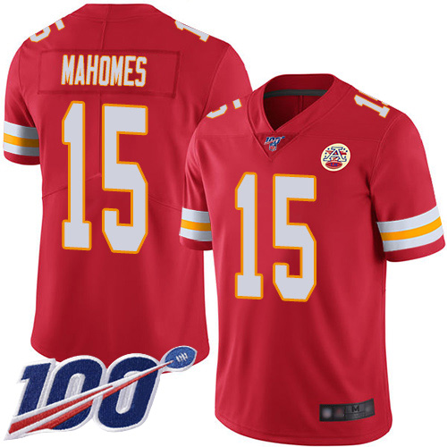 Youth Kansas City Chiefs 15 Mahomes Patrick Red Team Color Vapor Untouchable Limited Player 100th Season Football Nike NFL Jersey